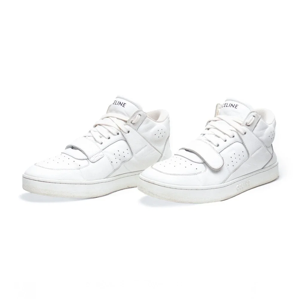 CELINE CT-02 Womens White Calf‎ Leather High-Top Logo Sneakers SIZE 37 EU / 7 US